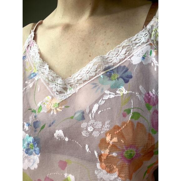 Vintage 1997 Victoria’s Secret Floral Mesh Lounge Set | Cami Wide Leg Pants | M - Picture 7 of 9